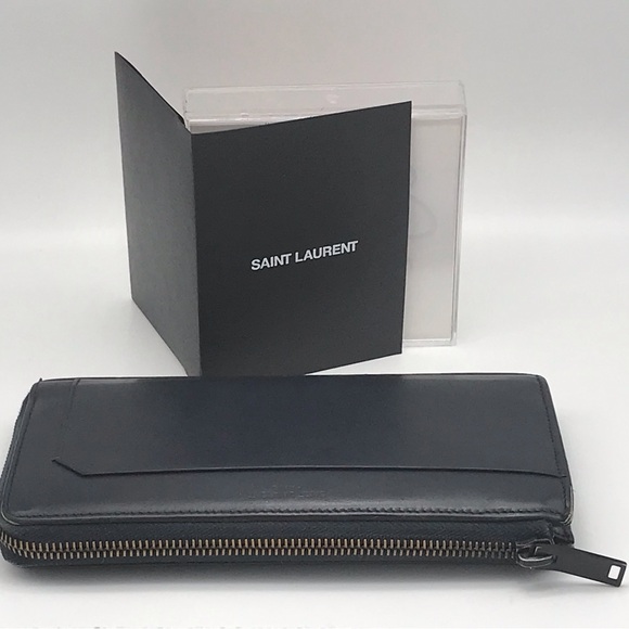 YSL   SAINT LAURENT BLACK Lshaped ROUND LONG LEATHER ZIP WALLET   EUC - Picture 1 of 14